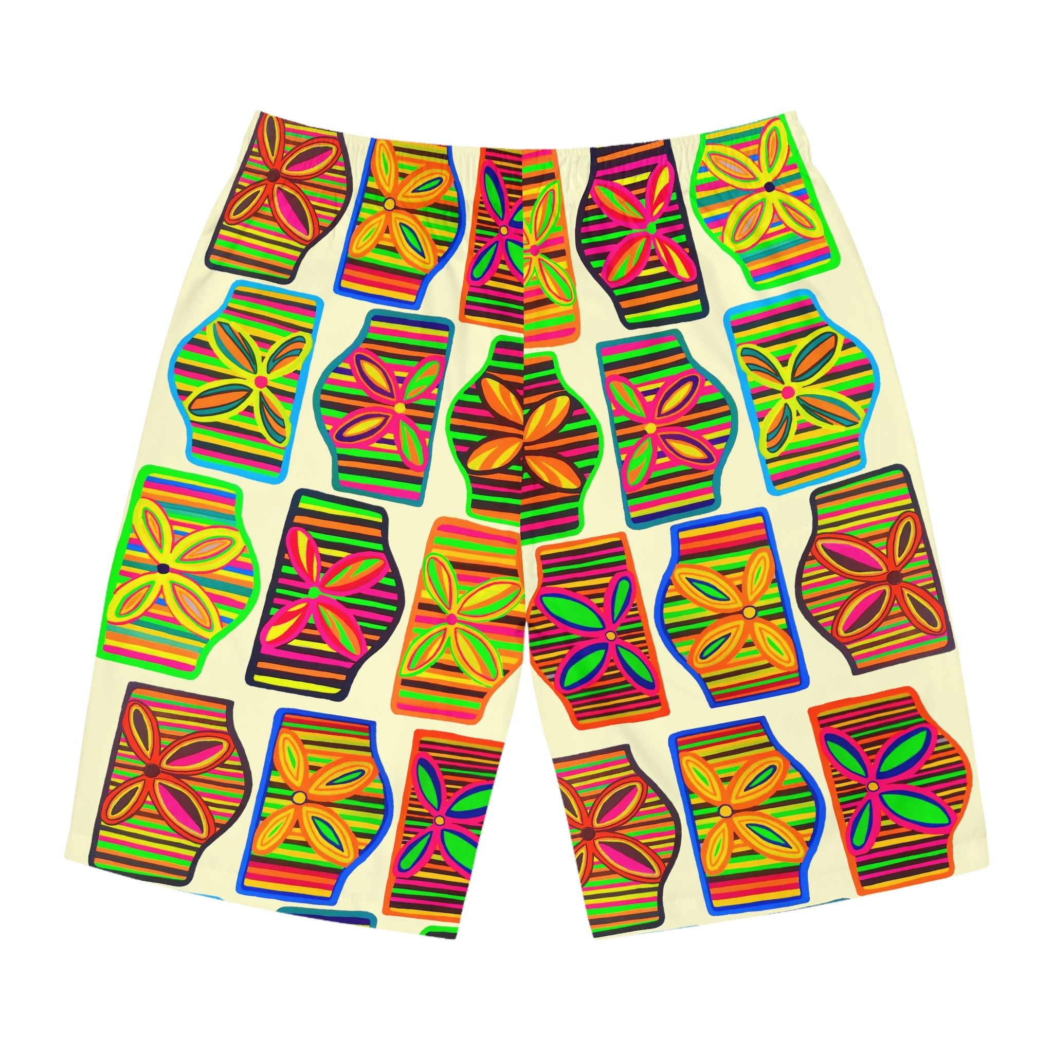 Cream Deco Print Men's Board Shorts (AOP)