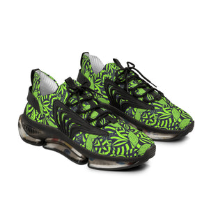 lime green men's tropical print mesh knit sneakers