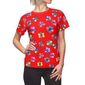 Red Candy Floral AOP Women's Cap Sleeves T-shirt
