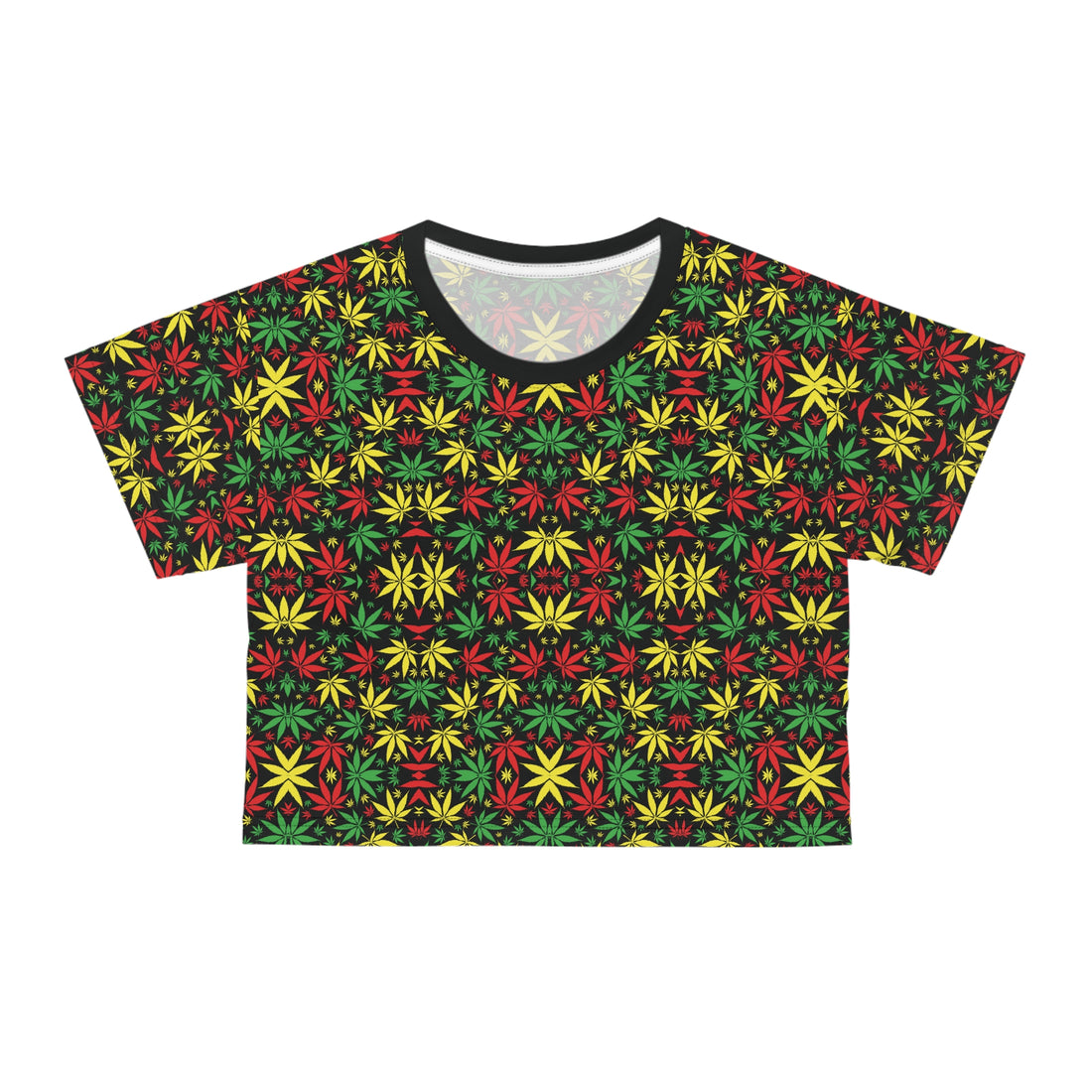 Black Tropical Rasta Toned AOP Crop Tee