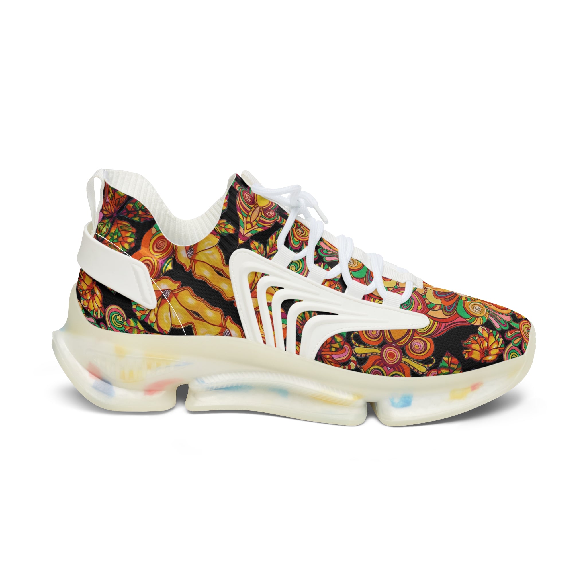 Black Artsy Floral OTT Women's Mesh Knit Sneakers