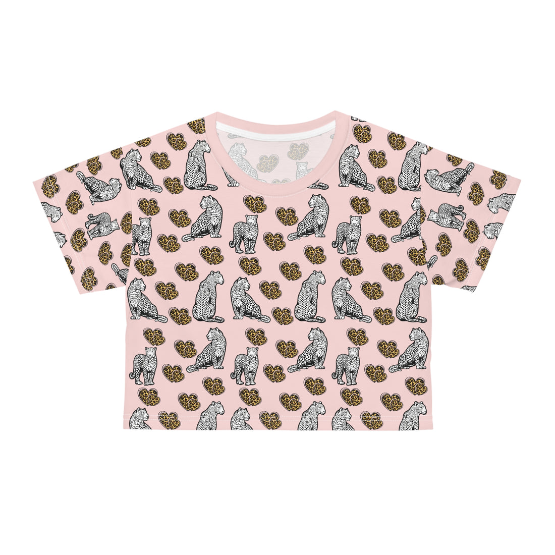 Pale Pink Cheetah Hearts AOP Crop Tee
