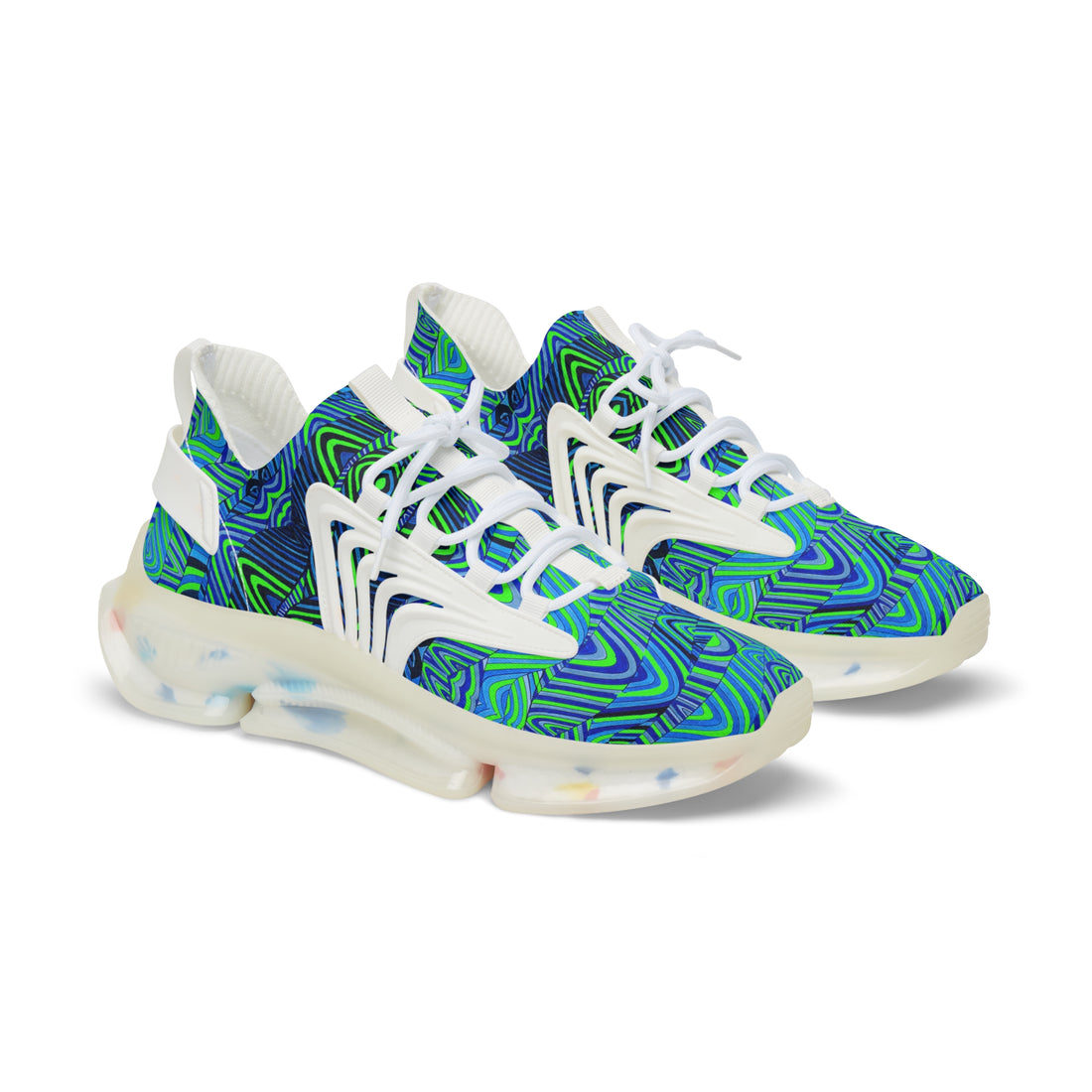 lime green men's sonic waves print mesh knit sneakers