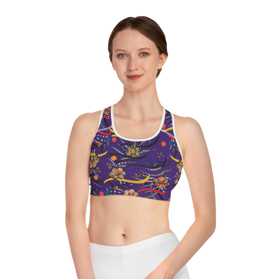 Purple Wilderness Print Racer Back (AOP) Sports Bra