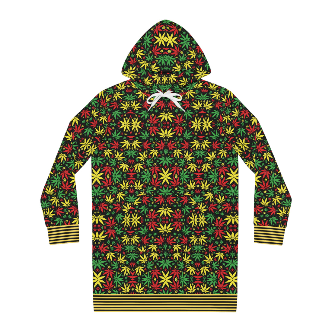 Black Tropical Rasta Toned Hoodie Dress (AOP)