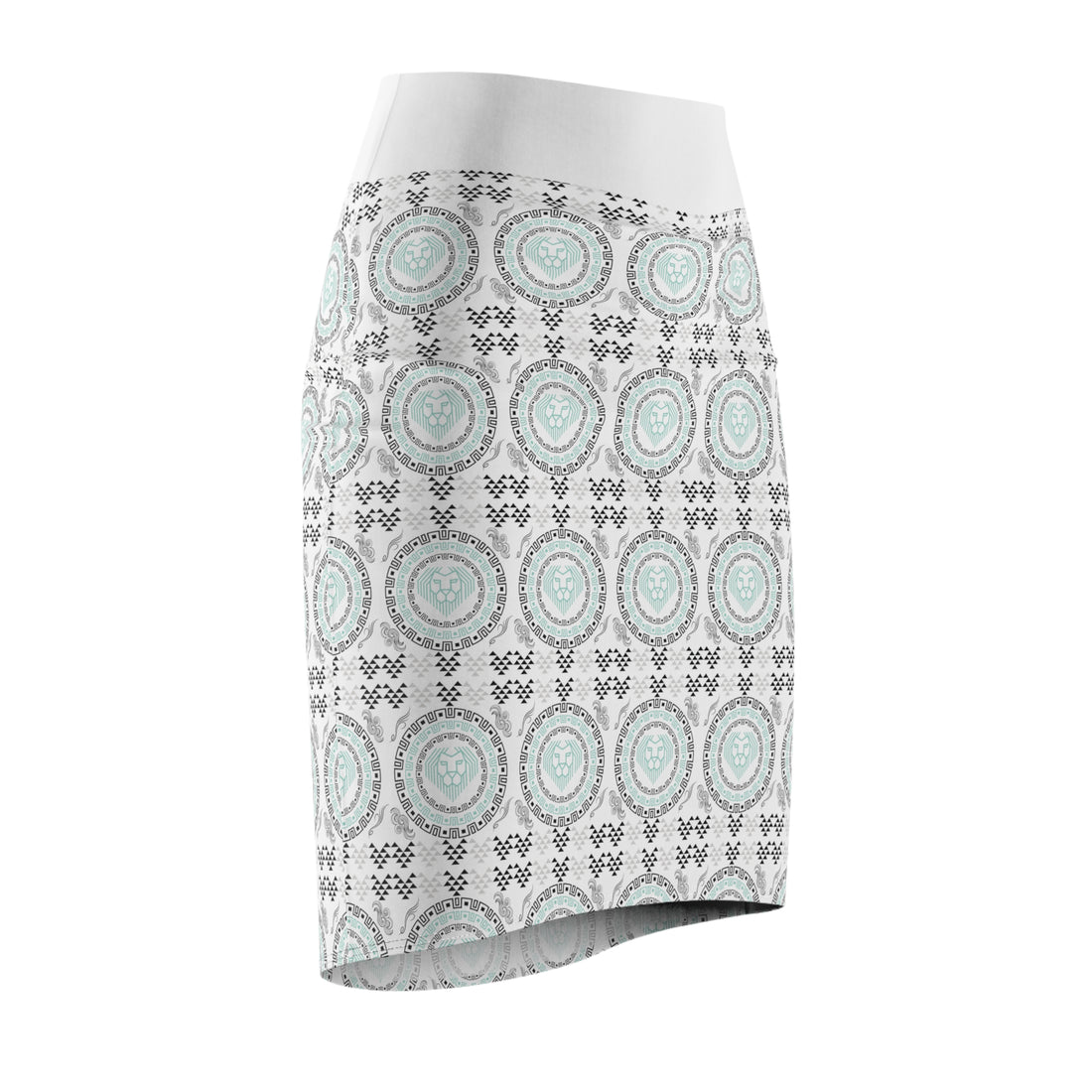 White Geo Lion Head Pencil Skirt