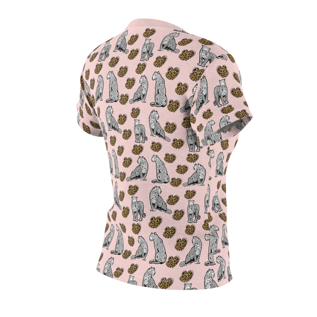 Pale Pink Cheetah Hearts AOP Women's Cap Sleeves T-shirt