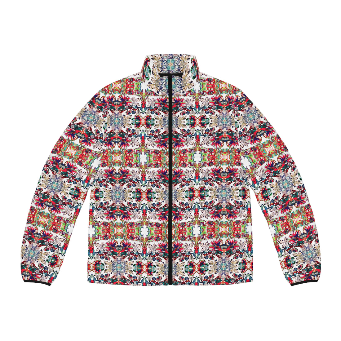 White Artsy Floral Pop Men's Puffer Jacket