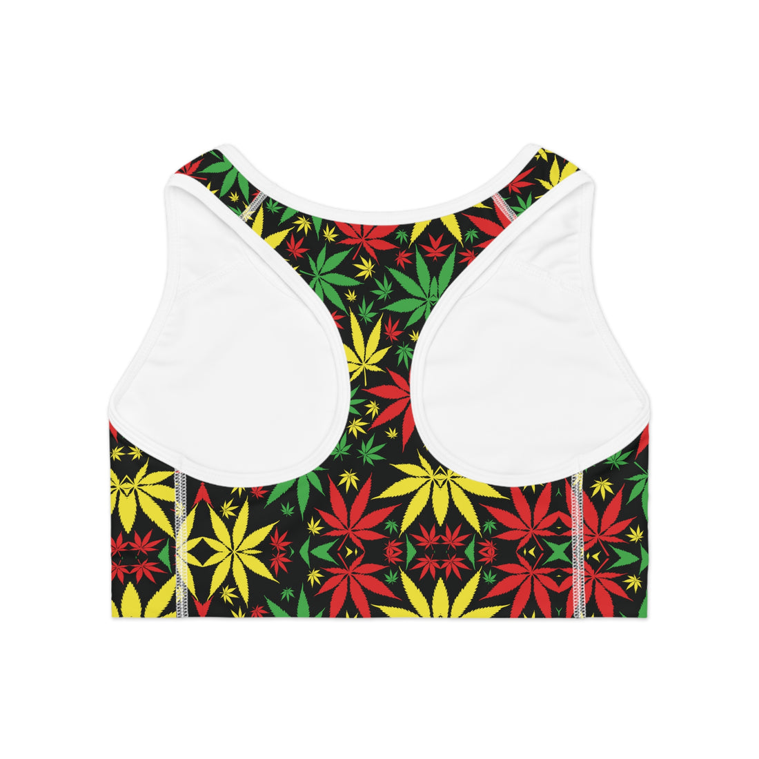 Black Tropical Rasta Toned Racer Back (AOP) Sports Bra