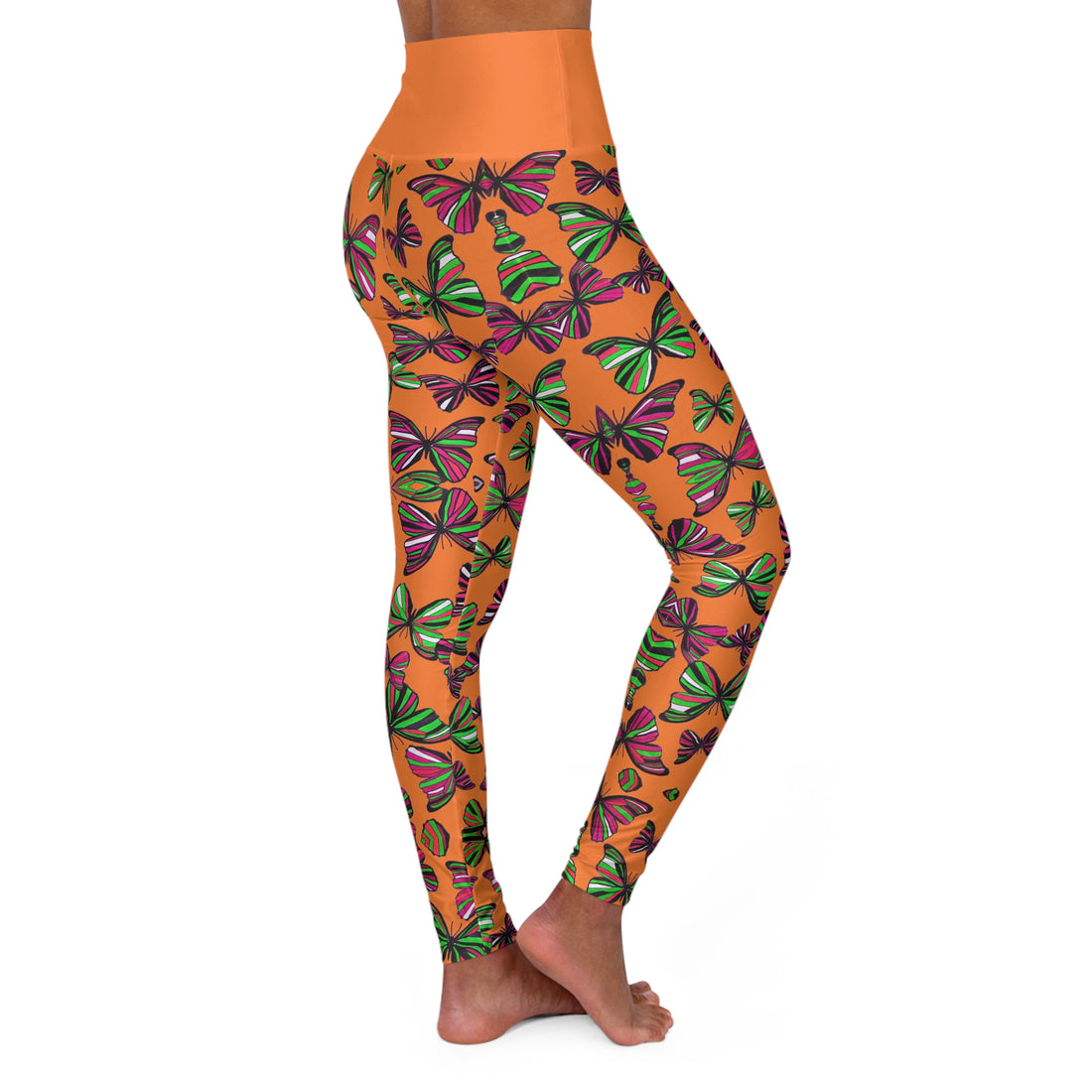 Peach Butterfly Kaleidoscope Yoga Leggings