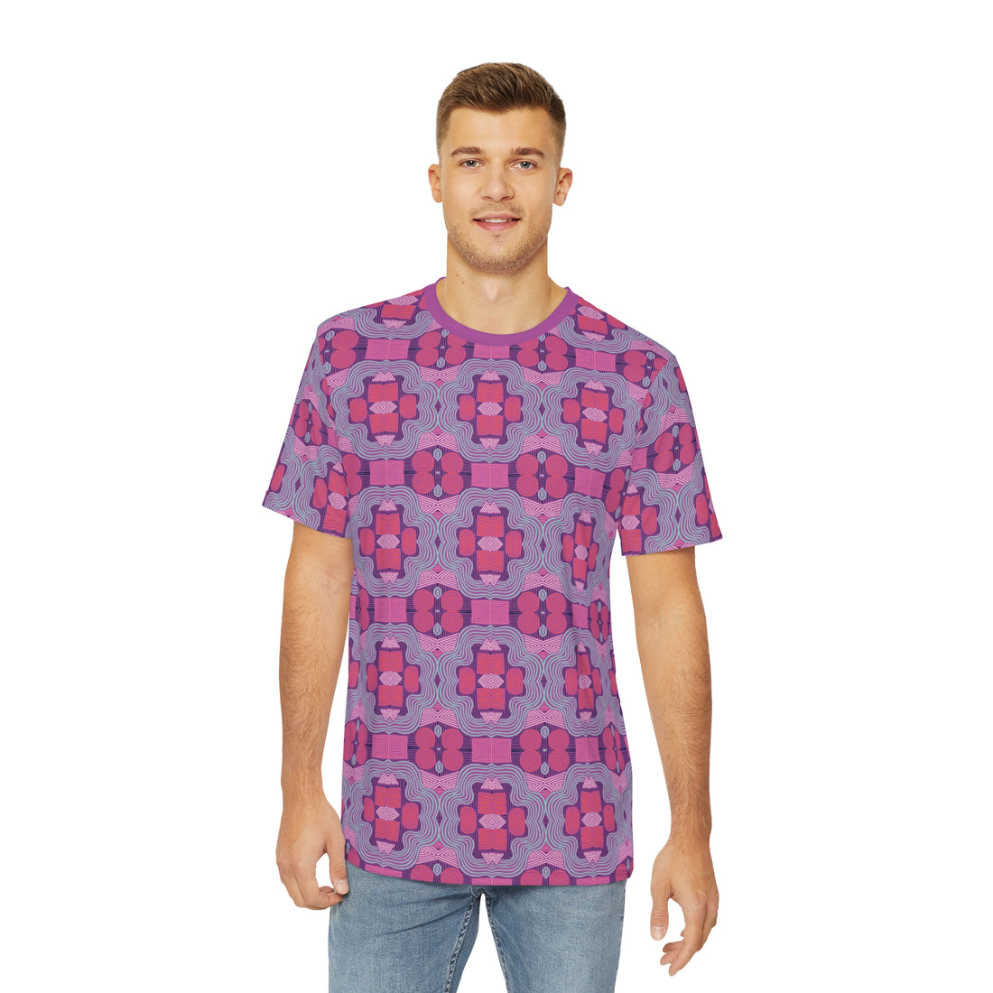 Lilac Bloom Geometric Print Men's Polyester Tee (AOP)