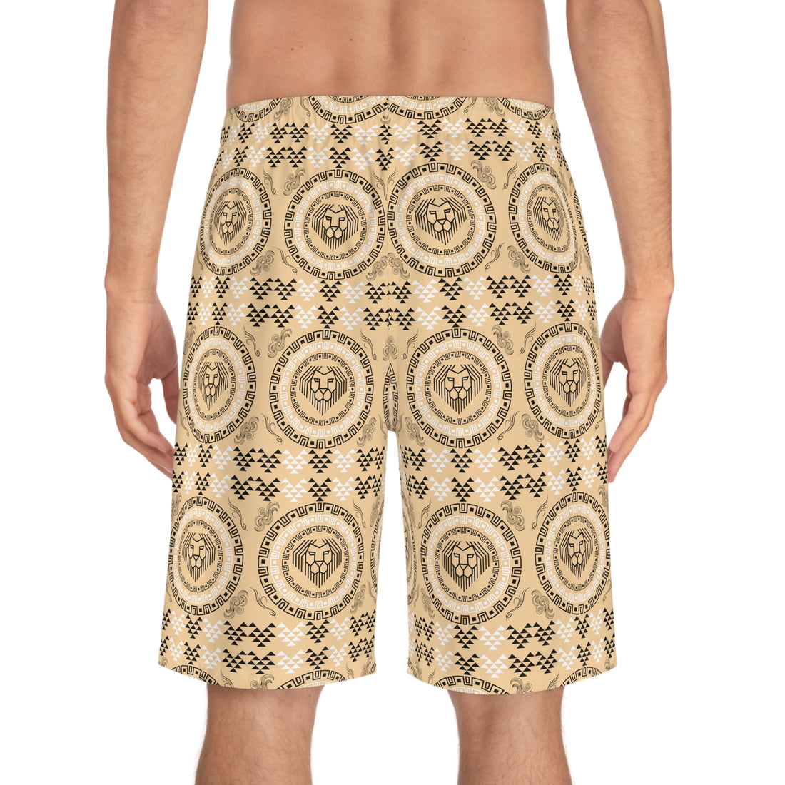 Nude Geo Lion Head Men's Board Shorts (AOP)