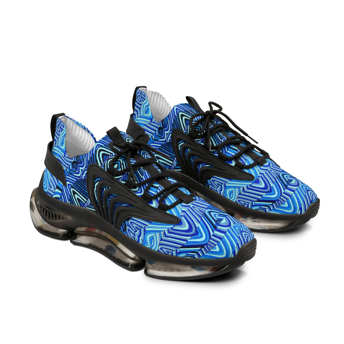 icy blue men's sonic waves print mesh knit sneakers