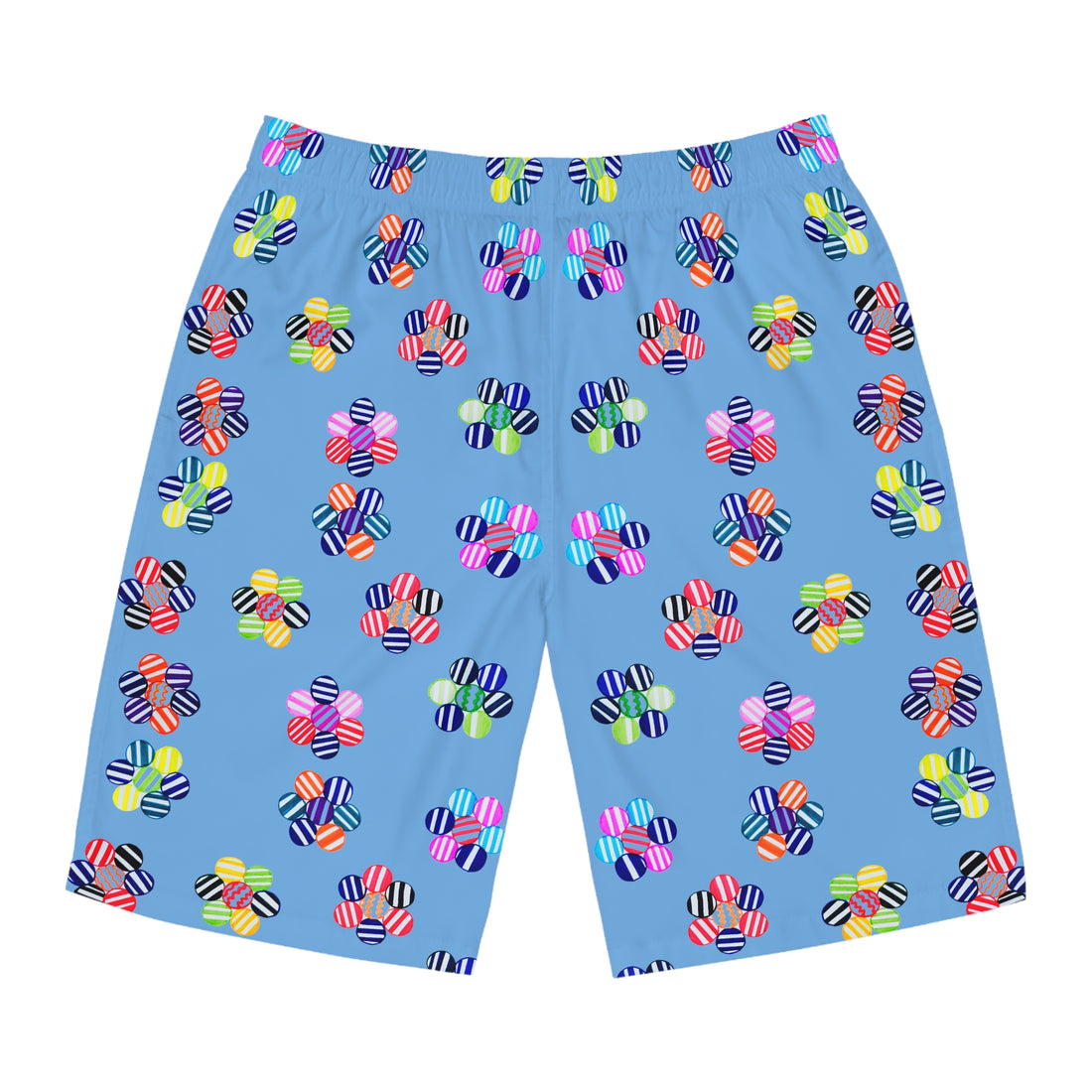 Sky Bluue Red Geo Candy Floral Men's Board Shorts (AOP)