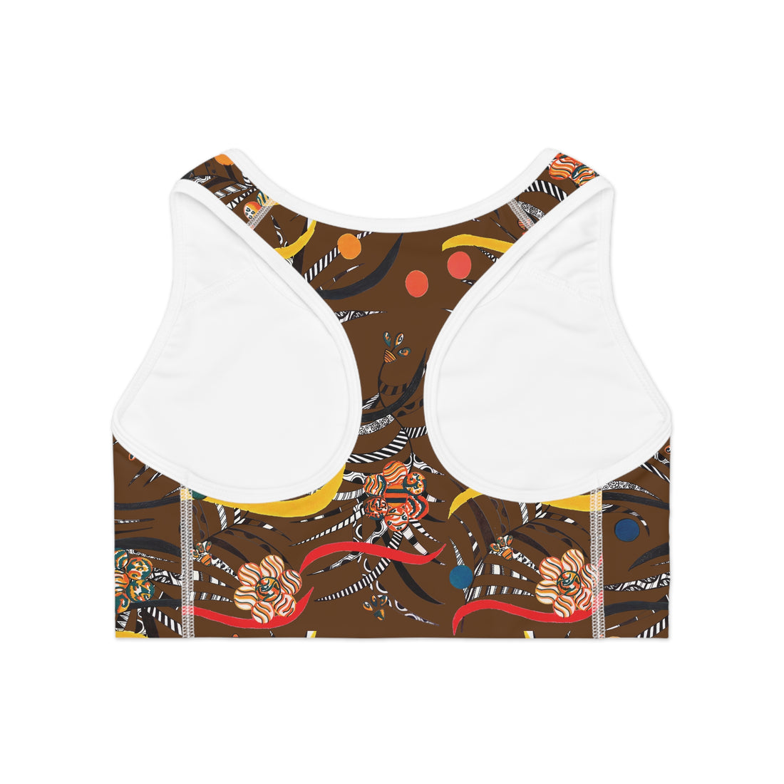 Brown Wilderness Print Racer Back (AOP) Sports Bra