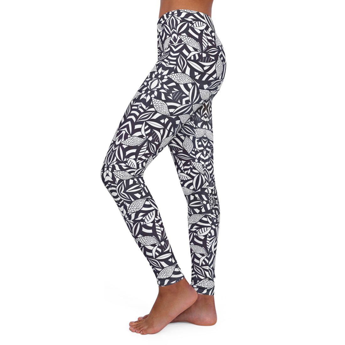 White Tropical Minimalist Spandex Leggings