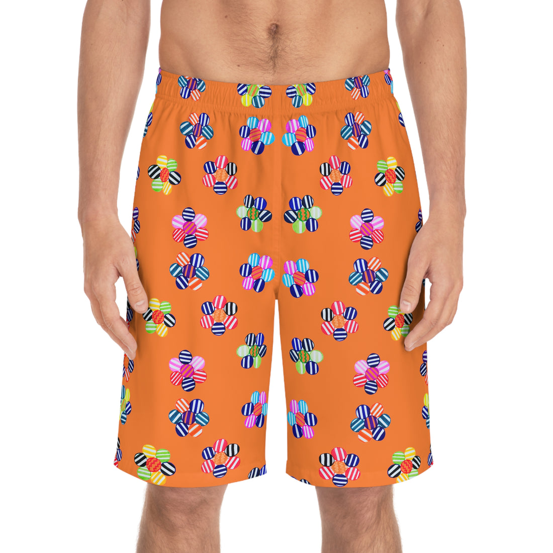 Peach Geo Candy Floral Men's Board Shorts (AOP)