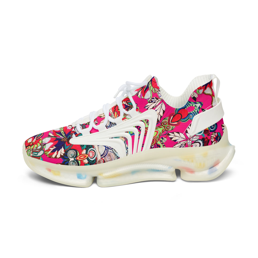 Hot Pink Floral Pop OTT Women's Mesh Knit Sneakers