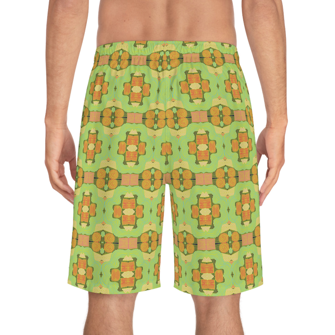 Lime Geometric Print Men's Board Shorts (AOP)