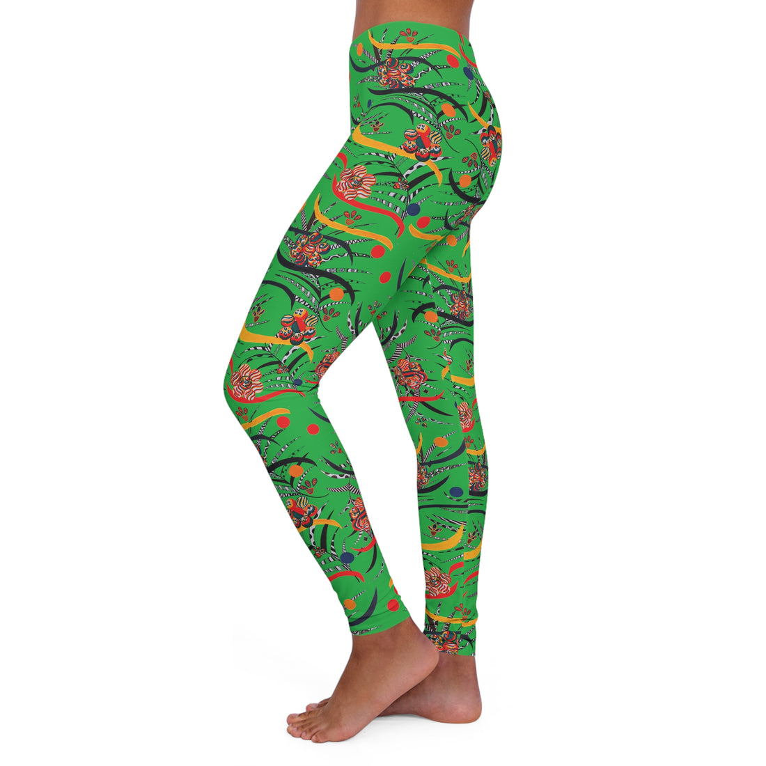Lawn Green Wilderness Print Spandex Leggings