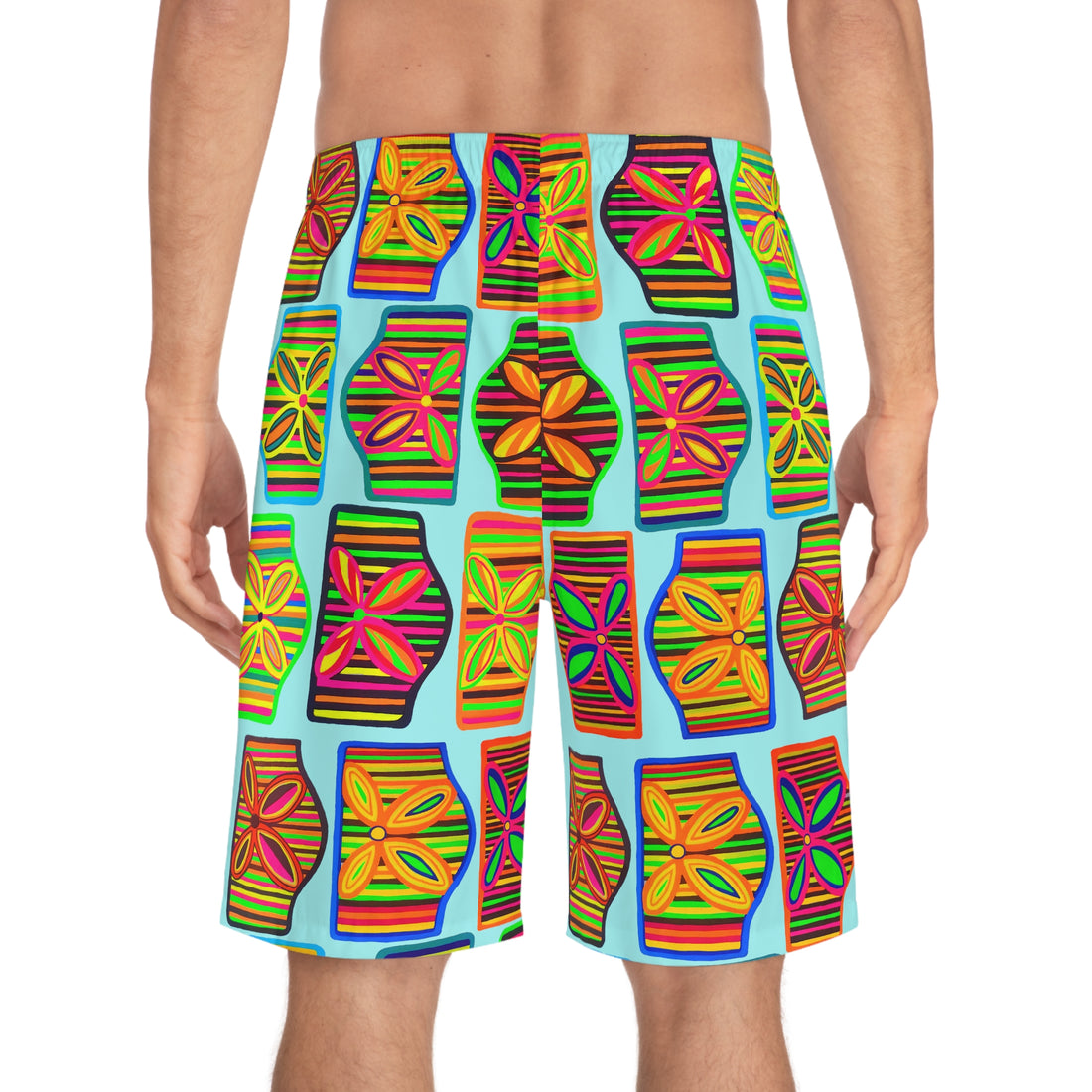 Icy Blue Deco Print Men's Board Shorts (AOP)