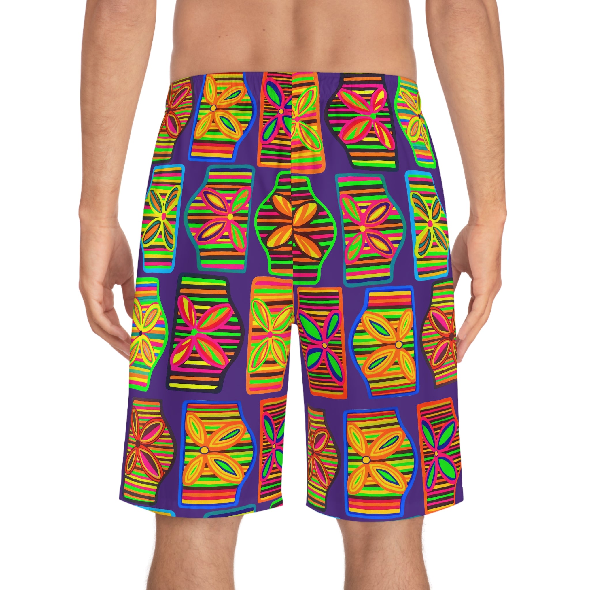 Purple Deco Print Men's Board Shorts (AOP)
