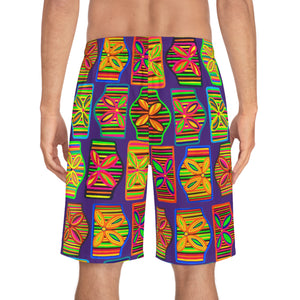 Purple Deco Print Men's Board Shorts (AOP)