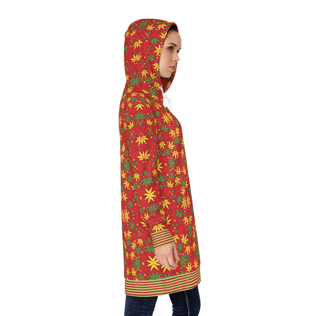 Red Tropical Rasta Toned Hoodie Dress (AOP)