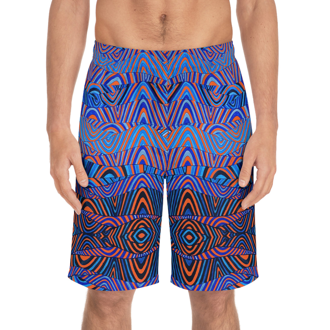 Orange Sonic Print Men's Board Shorts (AOP)