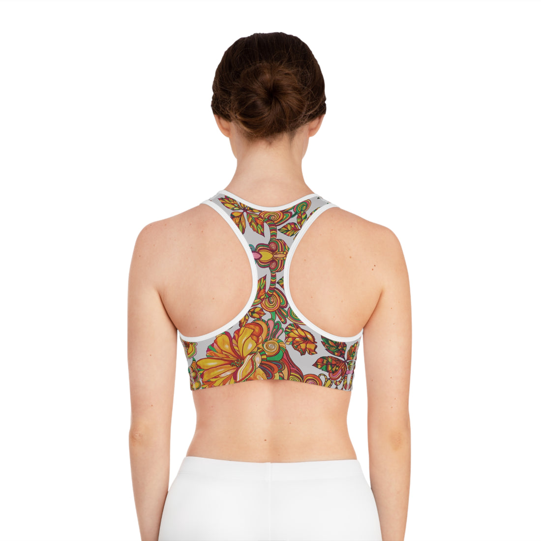 Slate Artsy Floral Racer Back (AOP) Sports Bra