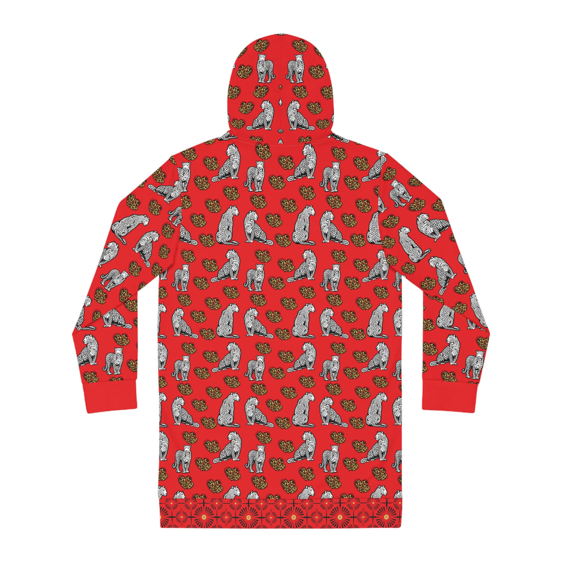 Red Cheetah Hearts Hoodie Dress (AOP)