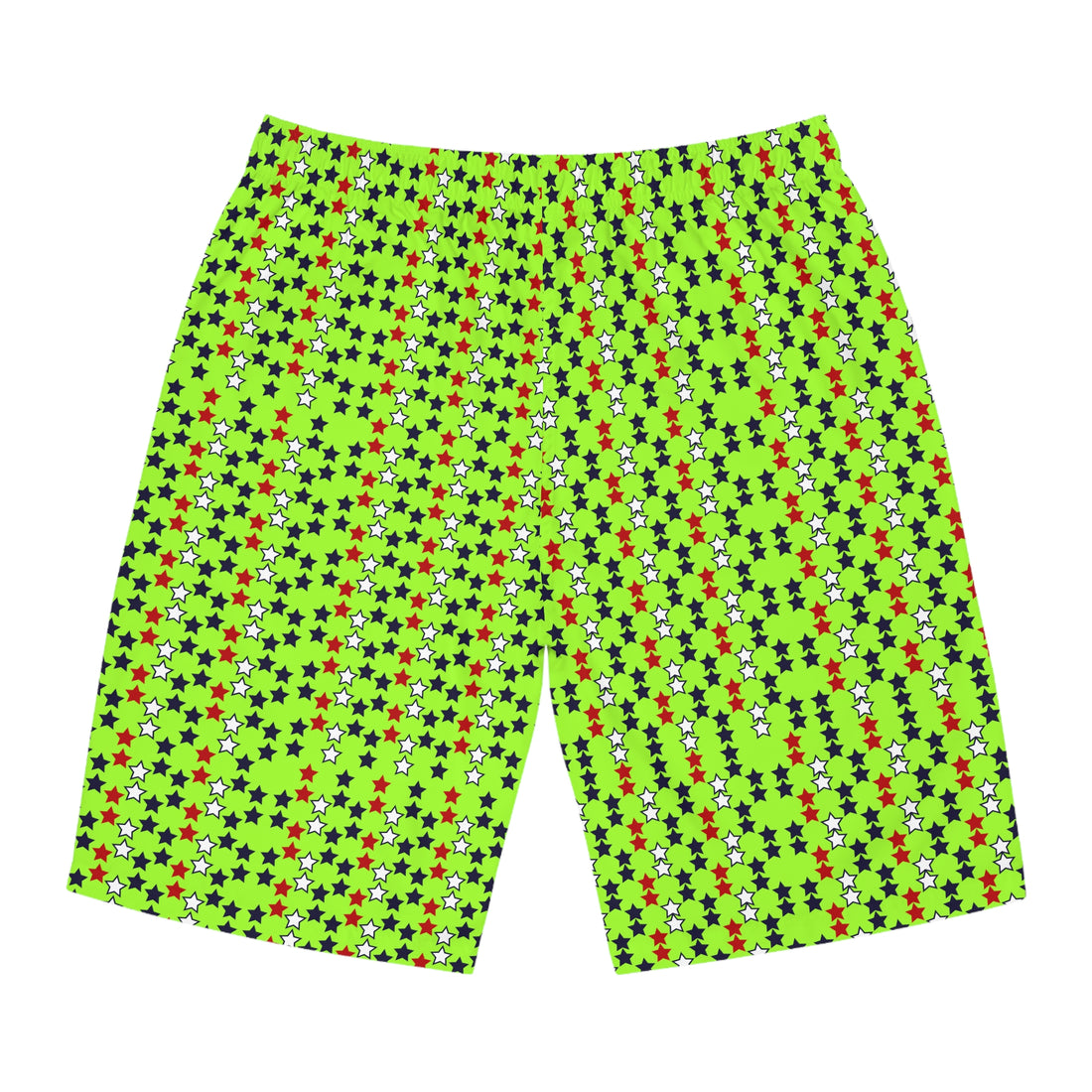 Lime Green Star Print Men's Board Shorts (AOP)