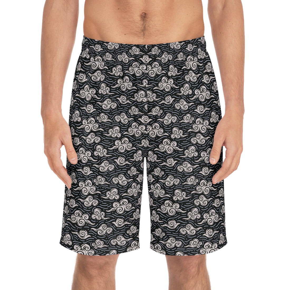 Black Oriental Clouds Men's Board Shorts (AOP)