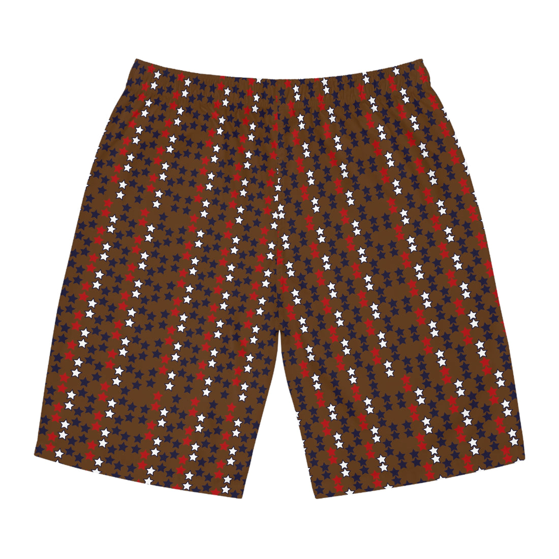 brown star print board shorts for men