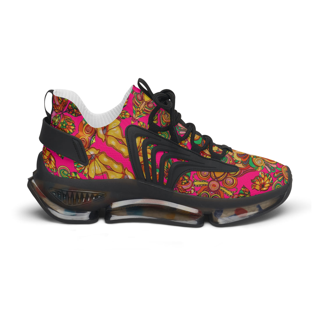 Hot Pink Artsy Floral OTT Women's Mesh Knit Sneakers