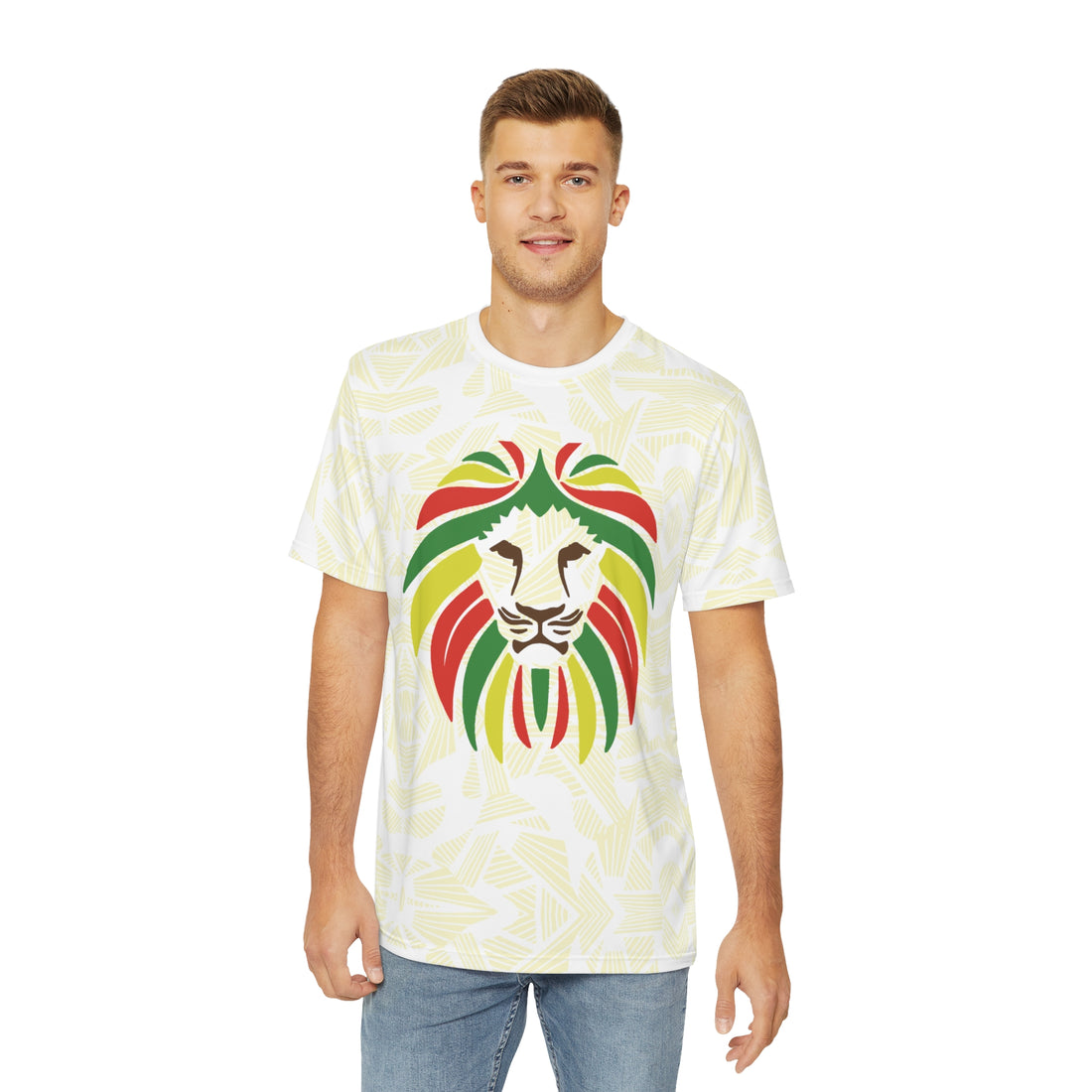 White Men's Rasta Lion Portrait Polyester Tee (AOP)