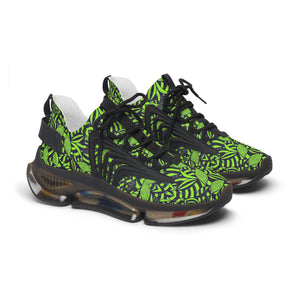 lime green tropical print mesh knit sneakers