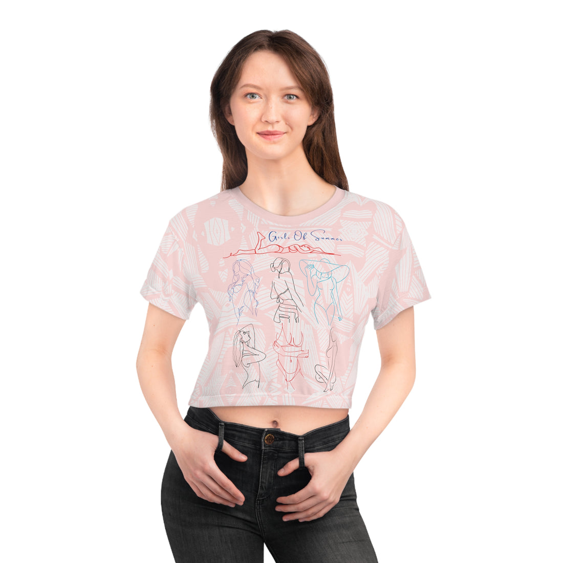 Pale Pink Girls Of Summer AOP Crop Tee