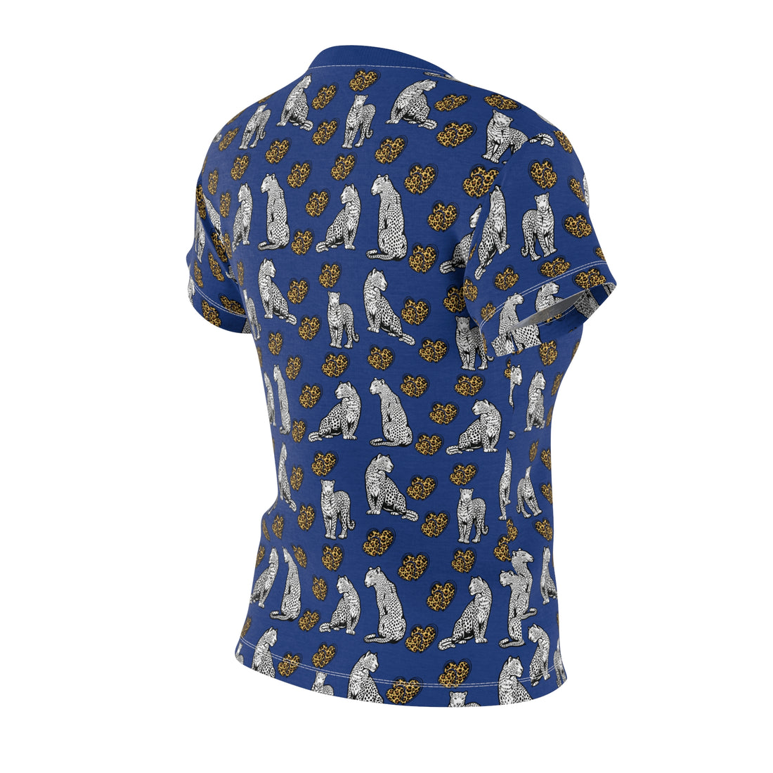 Blue Cheetah Hearts AOP Women's Cap Sleeves T-shirt