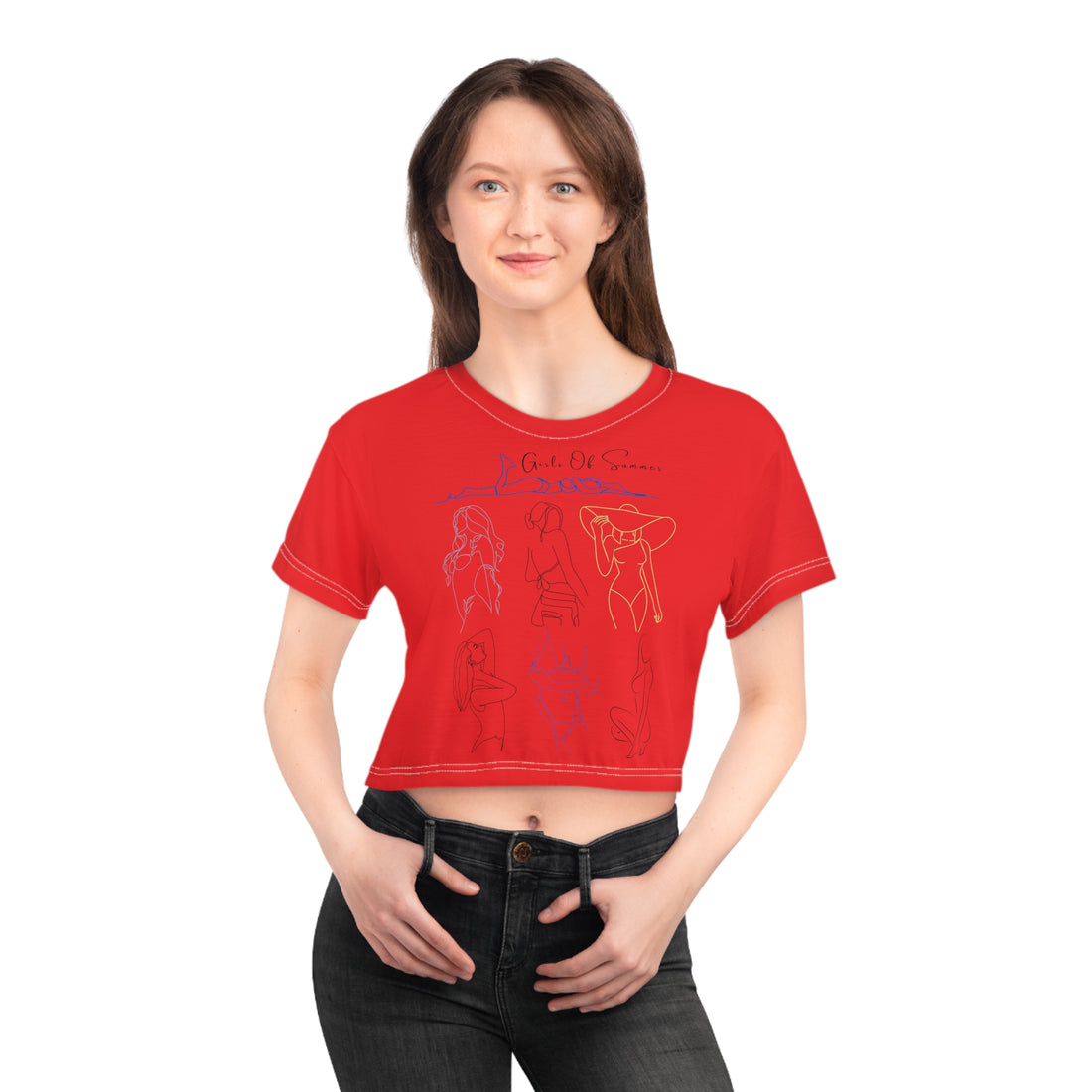 Red Girls Of Summer AOP Crop Tee