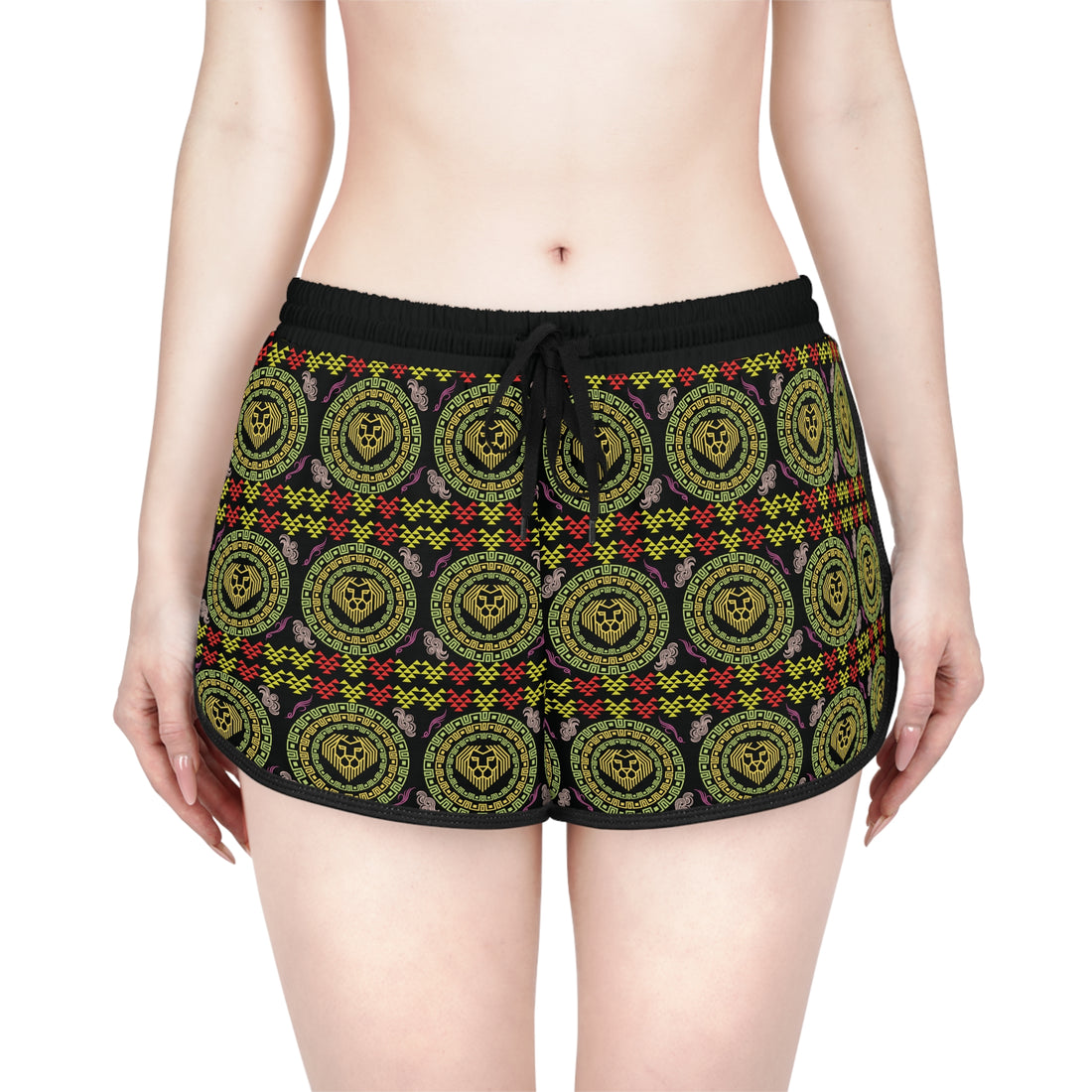 Black Geo Lion Head Relaxed Gym Shorts