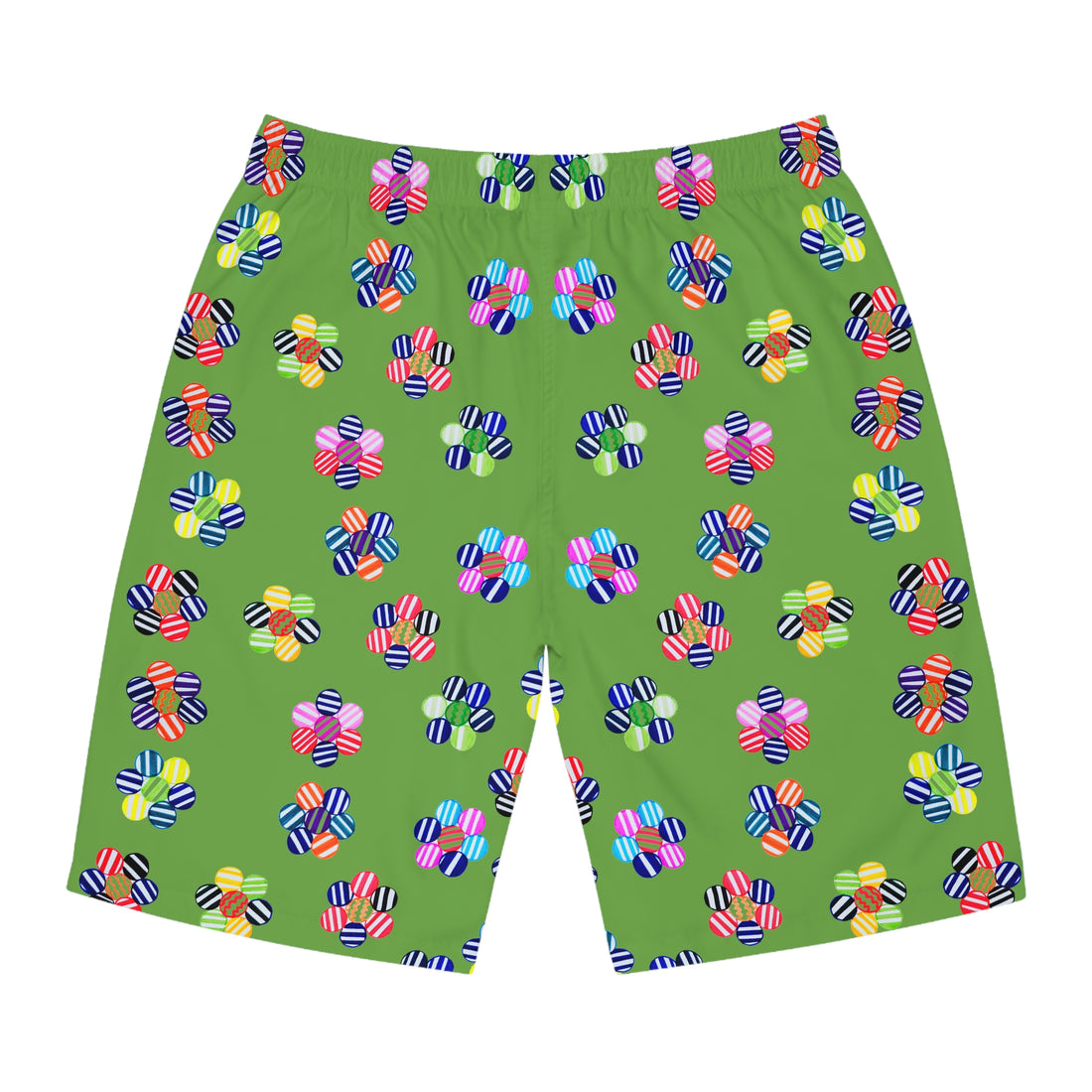 Olive Geo Candy Floral Men's Board Shorts (AOP)