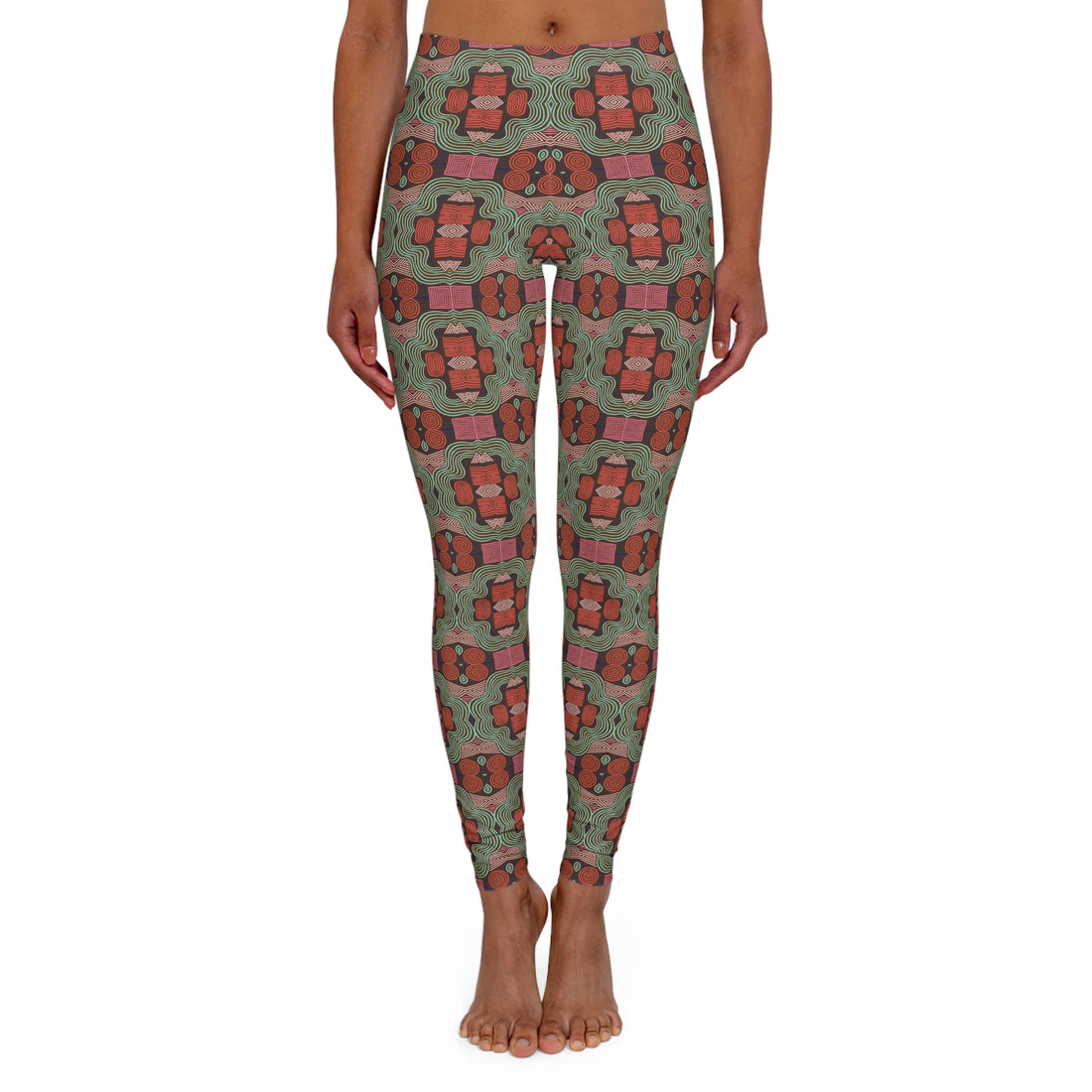 Brown Geometric Print Spandex Leggings