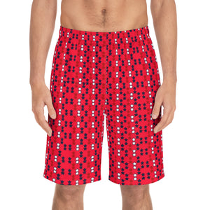 red star print board shorts for men