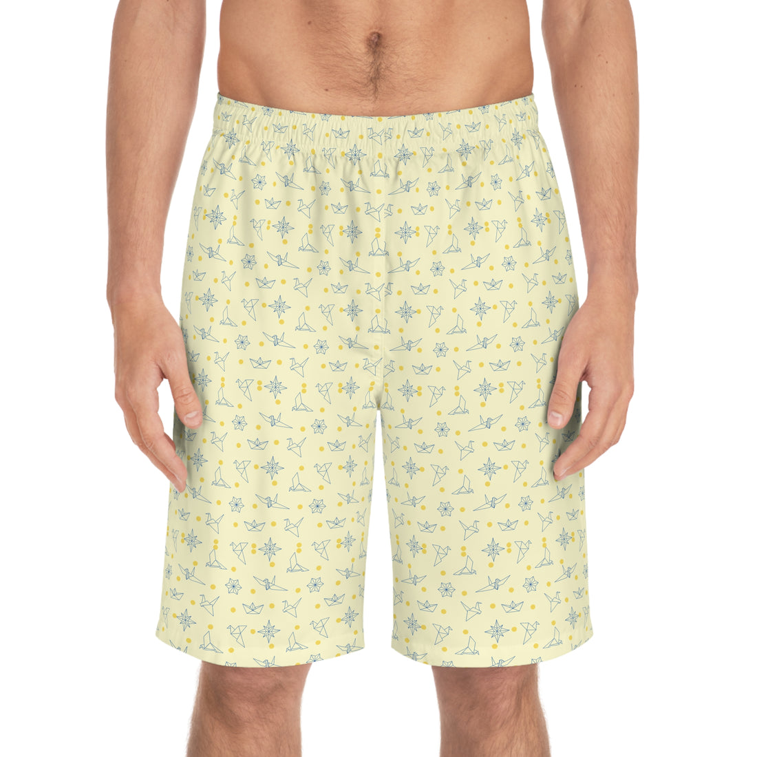 Cream Origami Men's Board Shorts (AOP)