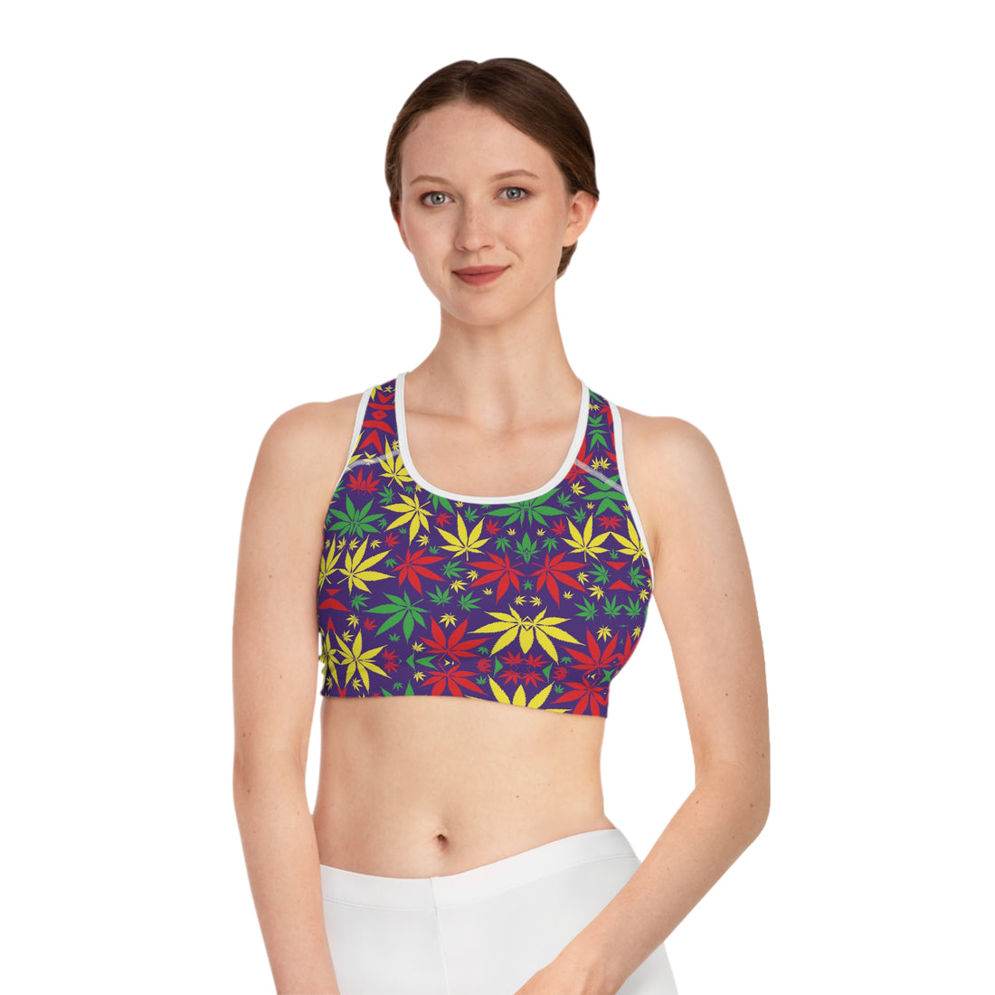 Purple Tropical Rasta Toned Racer Back (AOP) Sports Bra