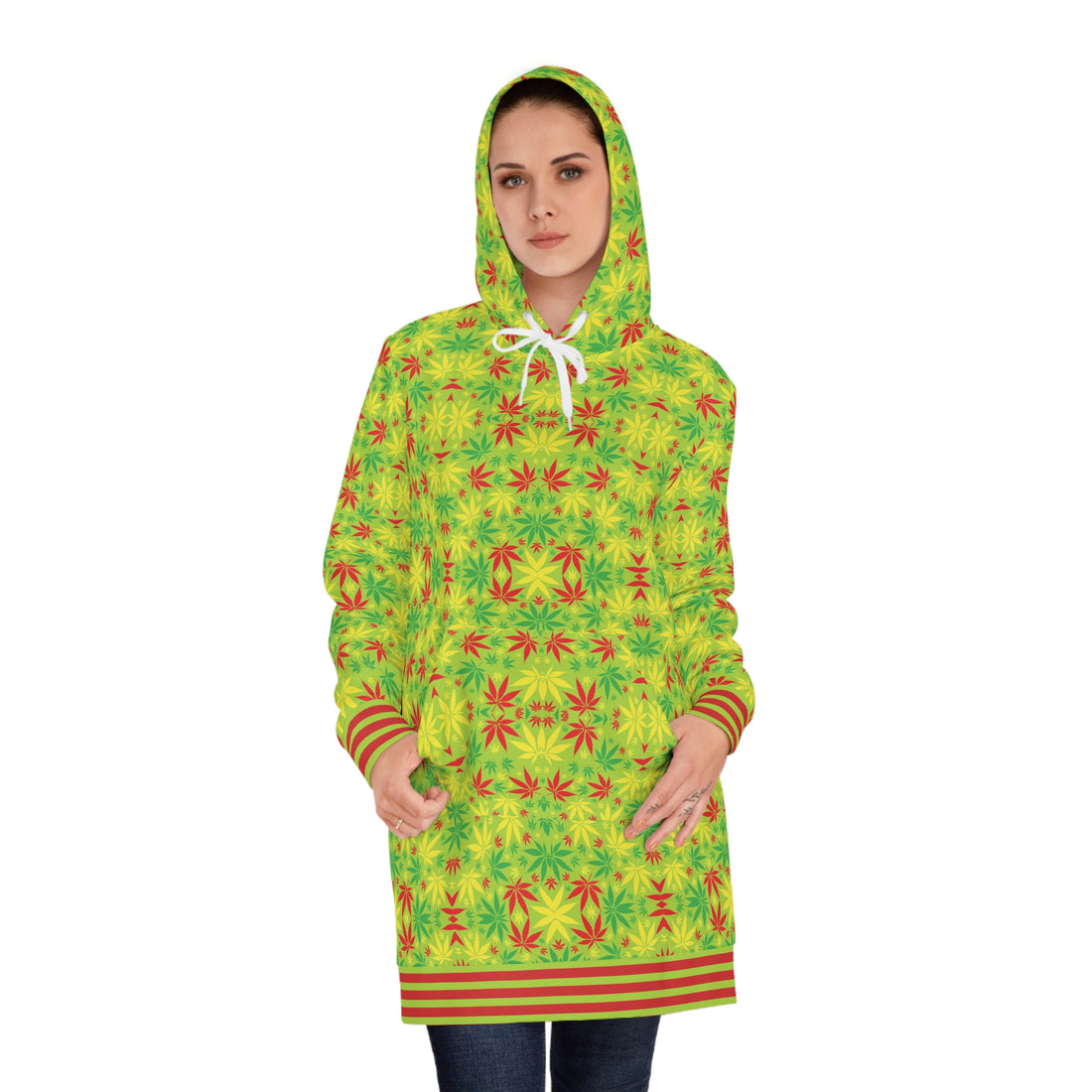 Lime Tropical Rasta Toned Hoodie Dress (AOP)