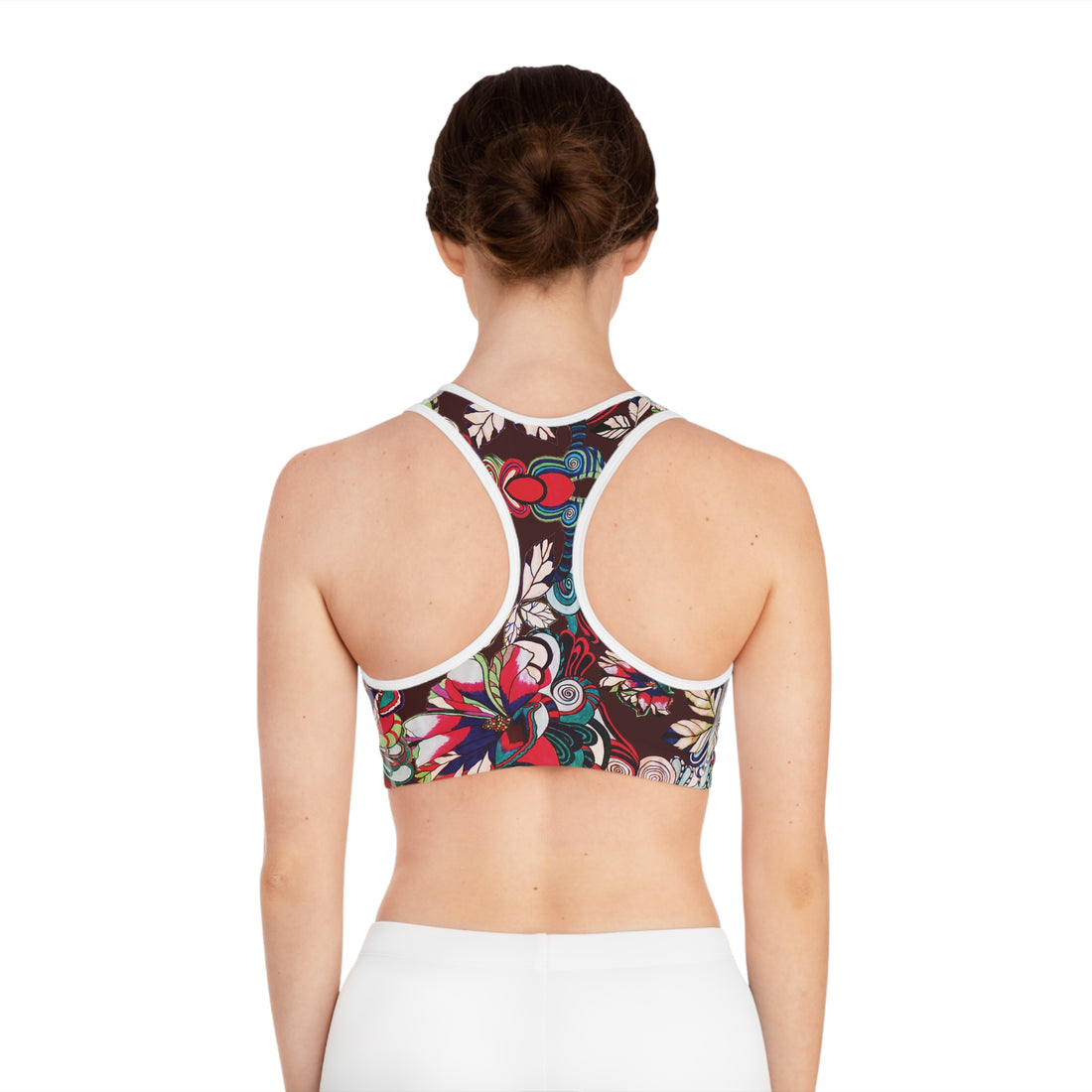 Marsala Graphic Floral Pop Racer Back (AOP) Sports Bra
