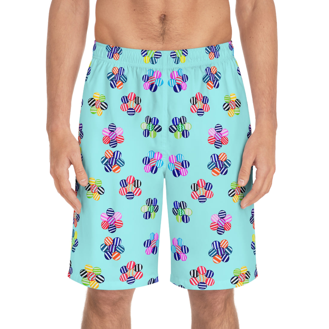 Icy Blue Geo Candy Floral Men's Board Shorts (AOP)