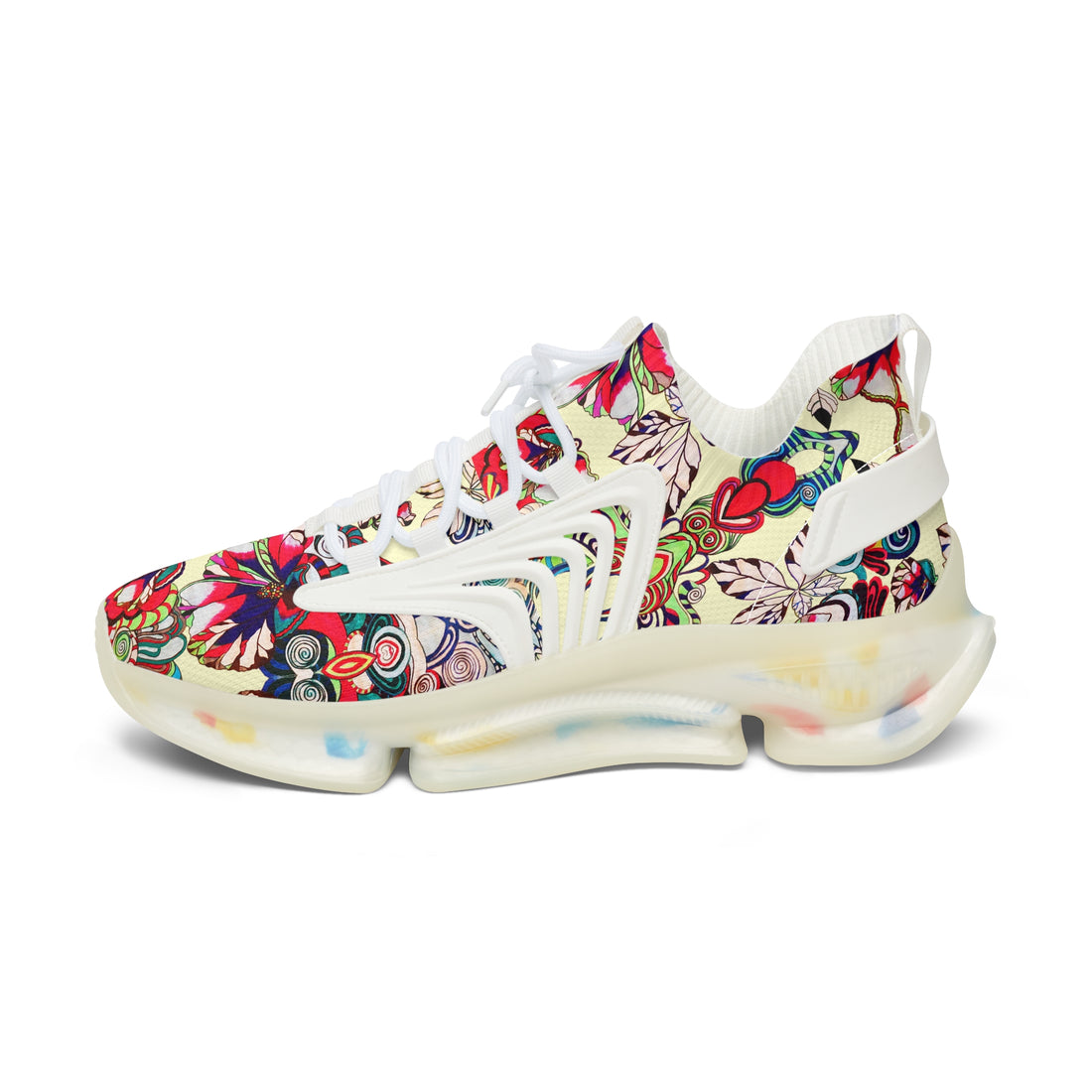 Cream Floral Pop OTT Women's Mesh Knit Sneakers